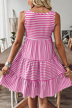 Load image into Gallery viewer, Black Stripe U Neck Sleeveless Loose Fit Mini Dress
