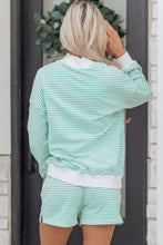 Load image into Gallery viewer, Pink Stripe Oversize Mock Neck Sweatshirt and Shorts Set
