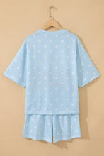 Load image into Gallery viewer, Yellow Exposed Seam Detail Polka Dot Loose Tee Drawstring Shorts Set
