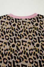 Load image into Gallery viewer, Pink Leopard Print Contrast Edge Long Sleeve Pullover Shorts Set

