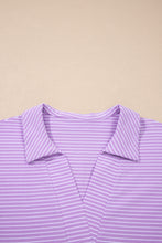 Load image into Gallery viewer, Sky Blue Stripe Dolman Sleeve Polo Shirt and Drawstring Shorts Set
