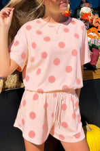 Load image into Gallery viewer, Black Polka Dot Print Loose Tee Drawstring Elastic Waist Short Set
