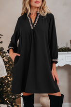 Load image into Gallery viewer, Black Contrast Trim V Neck Bracelet Sleeve Shift Mini Dress
