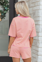 Load image into Gallery viewer, Green Stripe Drop Shoulder Boxy Casual Terry Short Set
