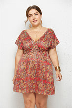 Load image into Gallery viewer, Printed Deep V-Neck Dress with Elastic Waist
