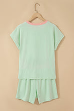 Load image into Gallery viewer, Clearly Aqua Soft Ribbed Color Block Trim Casual Short Set
