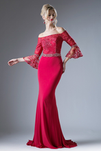 Load image into Gallery viewer, Beaded Belt Lace Bodice Stretch Knit Sheath Dress

