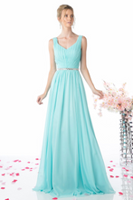 Load image into Gallery viewer, A-Line Chiffon Gown With V-Neckline and Beaded Belt

