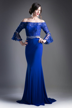 Load image into Gallery viewer, Beaded Belt Lace Bodice Stretch Knit Sheath Dress
