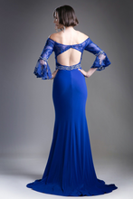 Load image into Gallery viewer, Beaded Belt Lace Bodice Stretch Knit Sheath Dress
