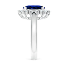 Load image into Gallery viewer, Princess Diana Inspired 3.00CTW AGI Certified G/VS Lab-Grown Sapphire and Diamond Halo Ring in 14K White Gold
