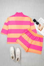 Load image into Gallery viewer, Sky Blue Stripe Seam Detail Half Zip Tee Casual Shorts 2pcs Set
