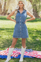 Load image into Gallery viewer, Myosotis Western Belt Button Down Sleeveless Denim Short Dress
