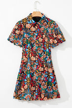Load image into Gallery viewer, Multicolour Floral Puff Short Sleeve Shirt Mini Dress
