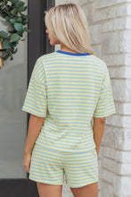 Load image into Gallery viewer, Green Stripe Drop Shoulder Boxy Casual Terry Short Set
