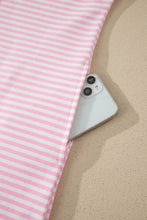 Load image into Gallery viewer, Pink Stripe Cuffed Short Sleeve Contrast Mock Neck Tee Dress

