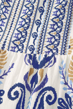 Load image into Gallery viewer, Blue Boho Floral Printed Split Neck Ruffled Sleeve Mini Dress
