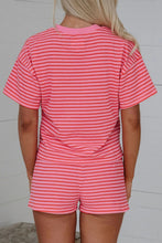 Load image into Gallery viewer, Rose Stripe Side Split Knit Tee Drawstring Shorts Set
