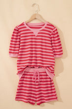 Load image into Gallery viewer, Pink Stripe Puff Short Sleeve T Shirt Matching Shorts Set
