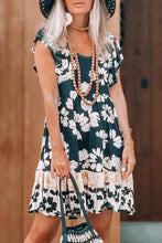 Load image into Gallery viewer, Green Floral Print Ruffle Sleeve Empire Waist Mini Dress
