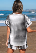 Load image into Gallery viewer, Pink Stripe Knitted Short Sleeve Top and Drawstring Shorts Set

