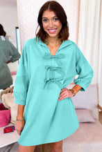 Load image into Gallery viewer, Moonlight Jade Bow Front Bracelet Sleeve Collared Side Pocket Shift Mini Dress
