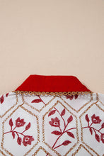 Load image into Gallery viewer, Red Geometric Floral Print Lace Trim Collared Short Sleeve Mini Dress
