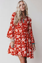 Load image into Gallery viewer, Blue Boho Floral Print Lettuce Trim 3/4 Sleeve Mini Dress
