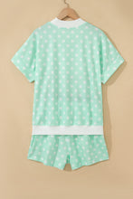 Load image into Gallery viewer, Pink Polka Dot Print Color Block Trim Mock Neck Short Set
