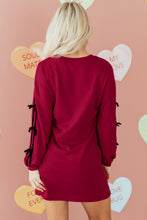 Load image into Gallery viewer, Racing Red Contrast Striped Bow Detail Drop Shoulder Sweatshirt Dress with Pockets
