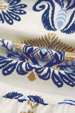 Load image into Gallery viewer, Blue Boho Floral Printed Split Neck Ruffled Sleeve Mini Dress

