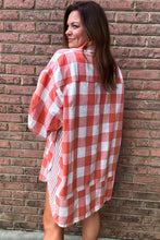 Load image into Gallery viewer, Pink Oversized Plaid Puff Sleeve Round Hem Shirt Dress
