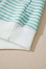 Load image into Gallery viewer, Sky Blue Stripe Cuffed Sleeve Contrast Mock Neck Tee Casual 2pcs Short Set

