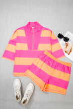 Load image into Gallery viewer, Sky Blue Stripe Seam Detail Half Zip Tee Casual Shorts 2pcs Set
