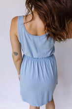 Load image into Gallery viewer, Sky Blue Mineral Wash Elastic Waist Tank Dress with Side Pockets
