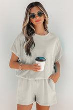 Load image into Gallery viewer, Light Blue Solid Color Puffy Loose Top Drawstring Shorts 2pcs Outfit
