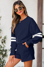 Load image into Gallery viewer, Orange Varsity Striped Sleeve Drop Shoulder Sweatshirt and Short Set

