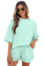Load image into Gallery viewer, Yellow Cream Solid Color Exposed Seam Mock Neck Oversize Tee Casual Shorts 2pcs Outfit
