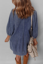 Load image into Gallery viewer, Sail Blue 3/4 Sleeve Tied V Neck Pleated Denim Mini Dress
