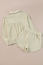 Load image into Gallery viewer, Parchment Textured Buttoned Long Sleeve Top 2 Piece Shorts Set
