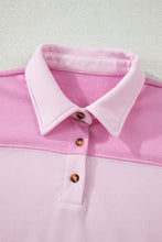 Load image into Gallery viewer, Pink Raw Seam Color Block Patchwork Button Polo Collar Mini Dress
