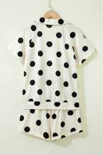 Load image into Gallery viewer, Beige Polka Dot Print V Neck Tee Short Set
