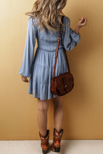 Load image into Gallery viewer, Ashleigh Blue Long Sleeve V Neck Smocked Tiered Mini Dress
