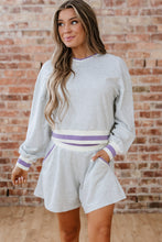 Load image into Gallery viewer, Light Grey Contrast Striped Bands Cropped Pullover and Athletic Short Set
