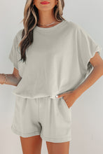 Load image into Gallery viewer, Light Blue Solid Color Puffy Loose Top Drawstring Shorts 2pcs Outfit
