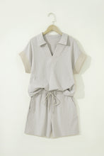 Load image into Gallery viewer, Sky Blue Stripe Dolman Sleeve Polo Shirt and Drawstring Shorts Set
