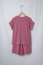 Load image into Gallery viewer, Pitaya Pink Twisted Ribbed Loose Tee Drawstring Elastic Waist 2pcs Short Set
