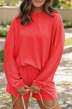 Load image into Gallery viewer, Chestnut Corded Knit Long Sleeve Top and High Waist Shorts Set
