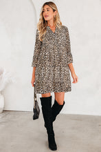Load image into Gallery viewer, Khaki Leopard 3/4 Sleeve V Neck Swing Dress
