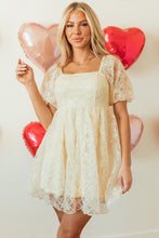 Load image into Gallery viewer, Apricot Sequined Lace Mesh Bubble Sleeve Square Neck Dress
